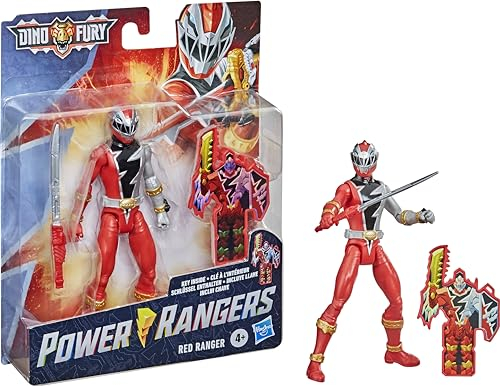 Power Rangers Dino Fury Red Ranger 6-Inch Action Figure Toy Inspired by TV Show with Dino Fury Key and Dino-Themed Accessory for Ages 4 and Up