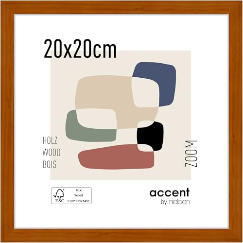 accent by nielsen Holz Bilderrahmen Zoom, 20 x 20 cm, Orange | Holz Fotorahmen im Hoch- & Querformat zum Auftstellen und Aufhängen Orange matt Echtglas