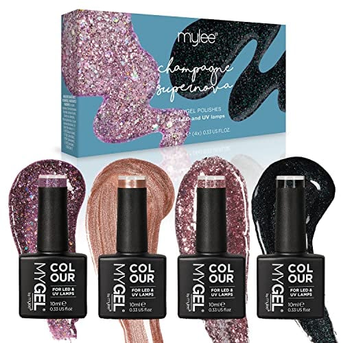 Mylee Gel Nail Polish Quad Colour Set 4x10ml [Champagne Supernova] UV/LED Soak-Off Nail Art Manicure Pedicure for Professional, Salon & Home Use - Long Lasting & Easy to Apply