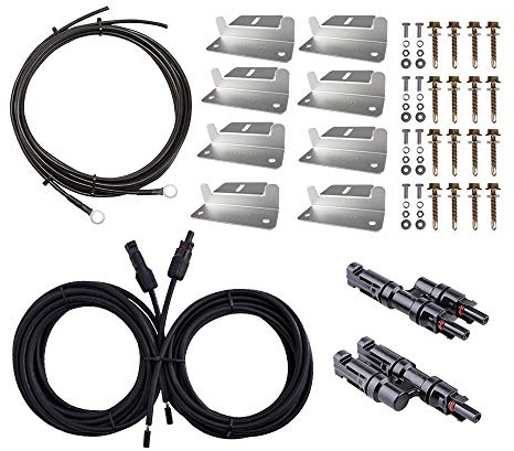 Renogy Solar Panel Mounting Kit 200W, Z Brackets Two Sets 8 Pcs, 8Ft 8AWG Tray Cable, 20Ft 10 AWG Adaptor Kit, Y Branch Connector for RV, Camper, Van and Off-Grid Applications