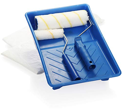 COM-FOUR® 7-teiliges Maler-Set - Abdeckplane, Farbroller und Farbwanne, optimal für Dekorations-, Maler- und Renovierungsarbeiten