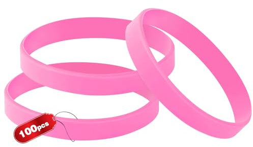100PCS Blank Silicone Wristbands Elastic Universal Bracelets Rubber Wholesale Bracelet bands bulk for Kids Pink