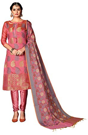 Fancy Designer Chudidar Ricamato Salwar Tuta con Zari/Jaquared Dupatta per ragazze e donne, Rosa-b, X-Small