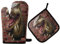 HMZXZ RXYY - Guanti da forno in muratura con dinosauro africano in mattoni, fodera in cotone trapuntato, per barbecue, guanti da forno e presine, resistenti al calore, tappetini sicuri per cottura