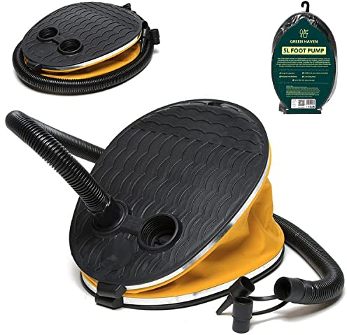 GREEN HAVEN Powerful 5 Litre Foot Pump - Lightweight Manual Air Bed Pump, Compact for Airbed Inflatables with 2 Nozzles, Sturdy Air Mattress Pump for All Inflatables