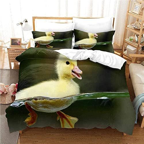 JGTQ Bettwäsche 135x200cm Süße gelbe Ente Weiche Atmungsaktive Hypoallergen Kopfkissenbezug Bettbezug mit Reißverschluss Schließung