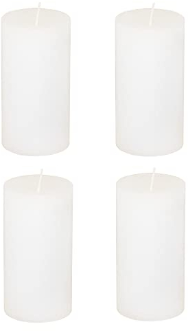 Stumpenkerzen Rustic 4er Set - Stumpenkerze, Blockkerze, Kerze, Adventskranz, Advent - Kein Ruß - Brenndauer: 60 Std. - viele Farben - 7x13 cm (Weiß)