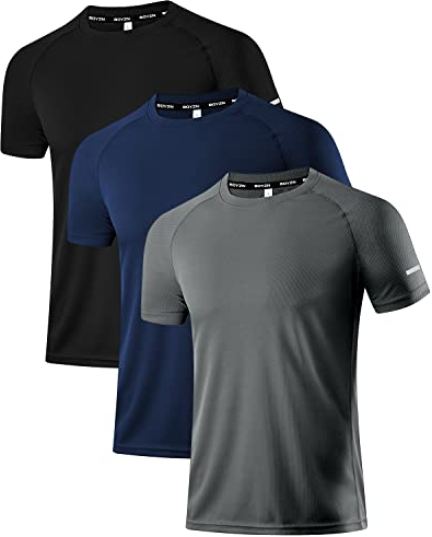 Holure Herren 3er Pack Sports Atmungsaktiv Schnelltrocknend Kurzarm T-Shirts Schwarz/Dunkelgrau/Marine XL