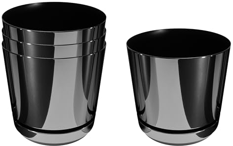KORAD Ensemble de 4 Pots avec Soucoupe d'un diamètre de 16 cm, Motif 088 - Noir Brillant ; Glamour ; Moderne, Haute Brillance, Style Classique, Rustique, loft, pour Plantes, Herbes.