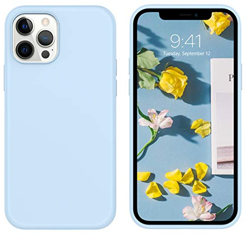 DOMAVER Liquid Silikon Hülle für iPhone 12 Pro Max, Handyhülle iPhone 12 Pro Max Case Ultra Dünne Kameraschutz und Bildschirmschutz Rundumschutz, Weichem Stoßfeste Schutzhülle, Hellblau