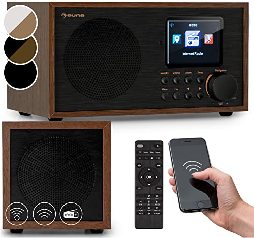 auna Silver Star Mini - Internetradio, WLAN Radio, Two Internet DAB+/FM Radio, Webradio mit WiFi, BT, TWS Speaker, Dunkelbraun