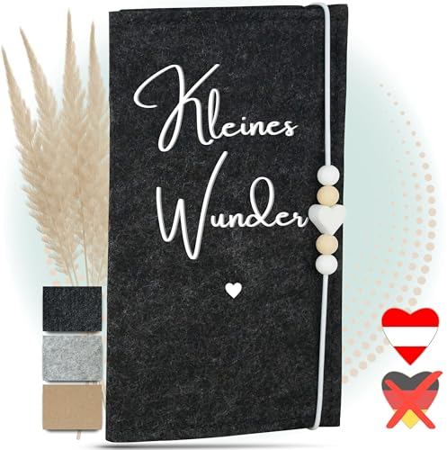 MAHEWA® Mutter-Kind-Pass-Hülle Österreich aus Filz-Stoff | Mutterpass-Organizer Mutterpass-Tasche Schutzhülle (Mutterkindpass Kleines Wunder, Anthrazit)