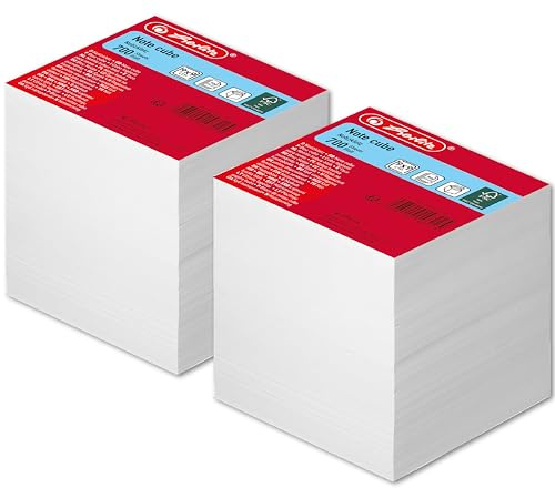 Herlitz 2 Notizklötze geleimt 9x9x9 cm Weiß Blanko Notizzettel 900 Blatt