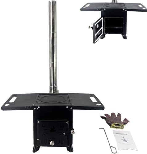 CDZHLTG Zeltofen Campingherde Tragbarer Holzofen für Camping, Outdoor Zeltofen Camping Heizung Brennenofen Enthält Schornsteinpfeife 58x46x103cm, Schwarz
