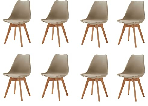 GrandCA HOME 8er Set Esszimmerstühlen, Polsterstuhl mit Beinen aus Buchenholz, für Esszimmer, Wohnzimmer, Schlafzimmer, Küche (Khaki)
