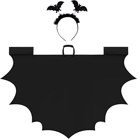 Fledermaus Kostüm Kinder, Vampir Kostüm mit Fledermaus Haarreif und Leuchtend Tattoos 4-Teilig Set, für 3-13 Mädchen Jungen Halloween Karneval Cosplay Party