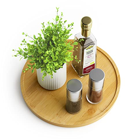 Homerays Bambus Drehteller Organizer Lazy Susan, Drehteller Küchen Organizer-25cm, Anti-Rutsch-Gewürzregal Drehbar für Küche Speisekammer Schrank Tisch Arbeitsplatte, Bambus