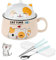 Ramen Bowl with Lid, Cereal Bowl, Kawaii Cat Salad Bowl and Handle, 1020 ml Ramen Bowl, Instant Pasta Bowl, Ceramic Soup Bowl, Pasta Bowls, Dessert Bowls, Pasta Soup for Children, Yellow