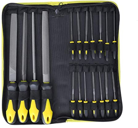 oUyOo 18-Teiliges Feilen- Und Raspelset Für Metall. Holz, Kunststoff Usw. Hochwertiges Metallfeilen-Werkzeugset Mit Etui, 4 Flachen/Dreieckigen/Halbrunden/Runden Feilen Und 14 Präzisionsfeilen