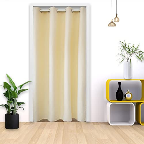 Heavyoff Verdunkelungsgardinen mit Ösen Thermovorhang Kälteschutz Türvorhang Wärmeisolierend Raumtrenner für Schlafzimmer Tür Schrank Küche Beige, 120x200cm