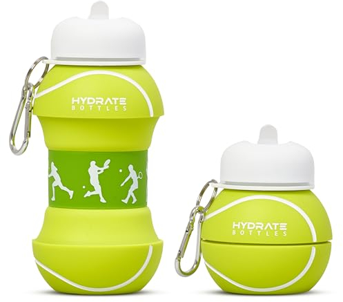 HYDRATE Collapsible Water Bottle - Silicone Material - Green and White Lines Design, Leakproof & Portable, Dishwasher Safe, Convenient for Indoor and Outdoor Use - Foldable Water Bottle