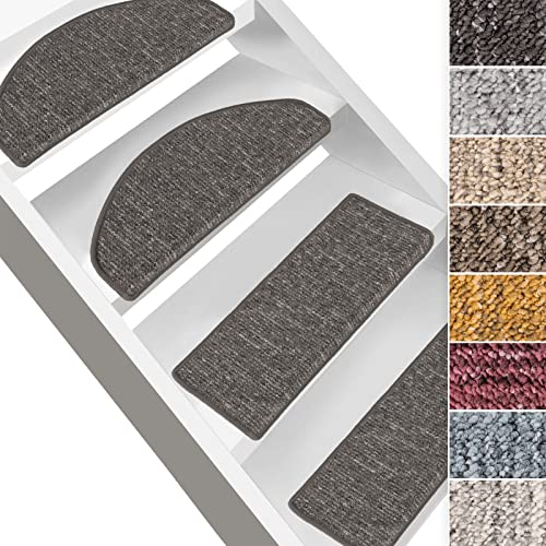 Floordirekt Stufenmatte Alto - Treppenschutz mit Winkelschiene und Klebestreifen - halbrund oder rechteckig - Made in Germany - Treppen-Teppich (Halbrund, Anthrazit)