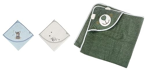 Sterntaler Kapuzenhandtuch EMMI - Badeponcho Badetuch - 100% Baumwolle, Schnell Trocknend - Baby Badetuch Mit Kapuze & Spiel-Waschhandschuh Esel Emmi