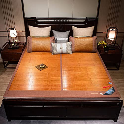 Bambus-Matratzenauflage, Sommer-Schlafmatten, Eisseide, kühlende Isomatte, faltbar, glatt, atmungsaktiv, klimatisierte Matte, beidseitig verwendbar, für Doppelbett, mit Kissenbezug (B x H: 1