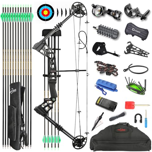 HNZMDY Compound Bogen Set für Erwachsene Anfänger 20-70lbs Bogen und Pfeil Set Rechts/Links Hand Jagdbogen mit Bogenschießen Zubehör Sportbogen für Teens (Schwarz/Linke Hand)