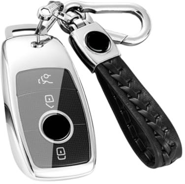 Z.MYUKI 【5 couleurs】 Classe A AMG Coque clé avec porte Clef pour Mercedes Classa A W177 2018-2025 2026 Accessoire Protection clé (Argenté)