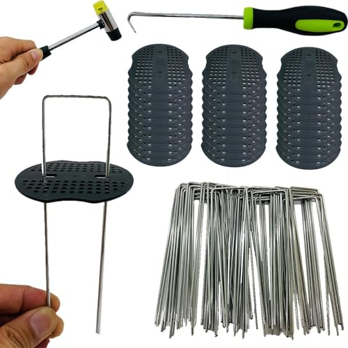 Fycooler Unkrautvlies Haken,Erdanker 50 Stück+50 Stück Unterlegscheiben | Anti Rost Verzinkte Bodenanker,Unkrautvlies Erdanke,Erdanker für Unkrautvlies,Für Gärten,Mulch Und Kunstrasen,Camping,Reisen