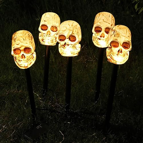 5Pcs Halloween Deko Licht Outdoor, LED Totenkopf Halloween LED Lichter Solar Gartenleuchte Halloween Dekoration Leuchtend Lichterkette Gartenbeleuchtung Wasserdicht Solarlampen für Außen Garten