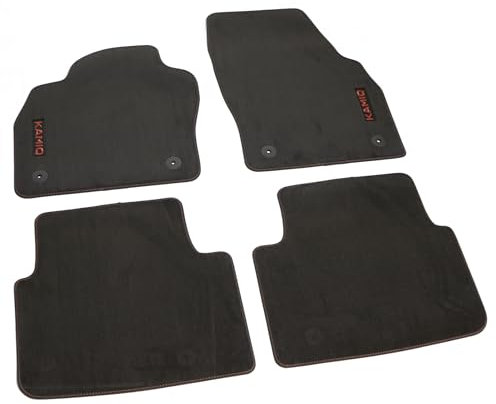 Skoda 658061270C Fußmatten Prestige Textilfußmatten 4X Stoffmatten Velours, schwarz, mit rotem KAMIQ Schriftzug und roter Naht