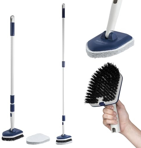 Beldray LA030148FEU7 Deep Clean 2 in 1 Tub and Scrub – Cleaning Brush with Extendable Handle, Bathroom Cleaner with 180° Swivel Head, Pointed Edge for Corners, Scrubbing Pad for Deeper Cleaning