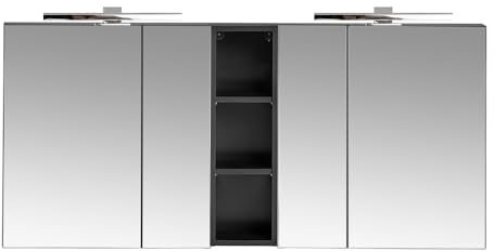 Lomadox Doppel-Spiegelschrank, 140cm, LED-Beleuchtung, matt schwarz, inkl. Steckdose im Innenraum