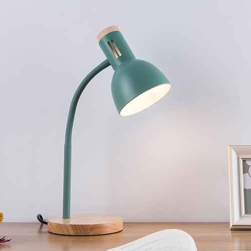 SUAVER Metall Tischlampe, Nordic Modern Creative Tischlampe Schlafzimmer Nachttischlampe Augenschutz Lesetischlampe Verstellbare Schreibtischlampe E27 Holz Metall Nachtlampe(Grün)