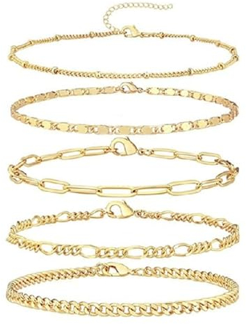 Eniyou 5pcs Armkette Damen Gold Charm Armband Goldenes Vergoldet Damen Gold Goldene Armband Set Damen Goldarmband ArmbäNder Damen Goldschmuck ArmbäNder Gold Armkette Goldenes Armband Vergoldet