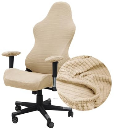 Highdi Housse de Chaise Gaming, Jacquard Couleur Unie Extensible, Protection Rotatif pour Chaise de Bureau Ordinateur, Anti Griffe de Chat (Kaki)