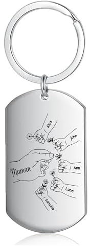 Porte-Clés Personnalisables Mamie Maman - Porte Clé Personnalisé avec Les Prénoms Des Enfants - Cadeau Fete des Meres Je t'Aime (# 6 noms)