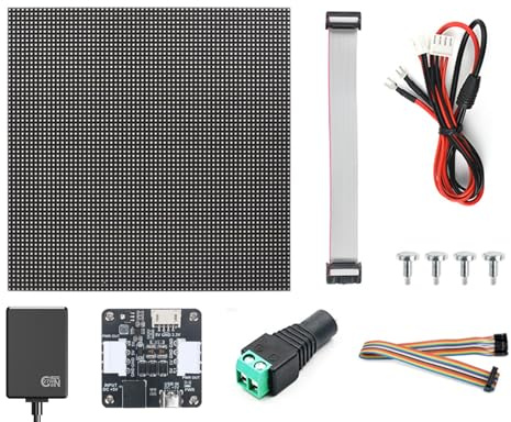 Coolwell RGB LED Matrix Panel for Raspberry Pi for Arduino Full Color 64x64 LED Panel 192x192 mm 3mm Pitch 4096 LEDs with Power Adapter Board and GaN Power Supply 27W