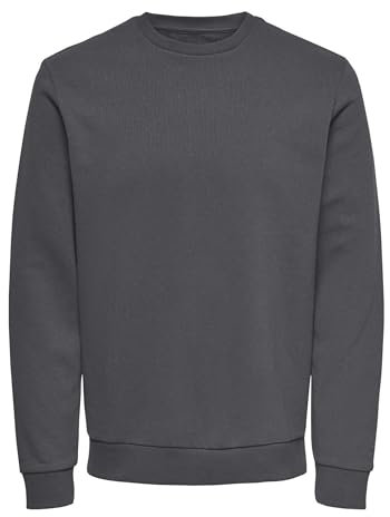 Herren O&S Basic Sweatshirt Regular Fit Pullover Langarm Jumper Sweater Shirt ohne Kapuze ONSCERES, Farben:Grau-3, Größe:XXL