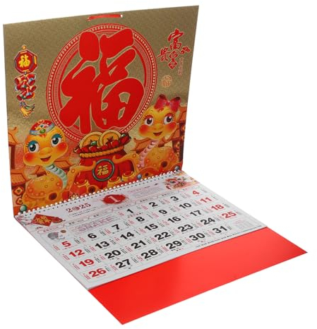 Cabilock Chinesischer Wandkalender 2025, Chinesischer Kalender, Jahr Der Schlange Chinesischer Wandrollenkalender, Feng Shui HäNgekalender Jahr Der Schlange, Goldfolien-Fukarte, Rote Papier, 37x34cm