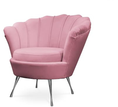 BETTSO Fauteuil Coquillage - Fauteuil Salon - Fauteuil Relax - Meubles de Salon - Fauteuil TV - Fauteuil de Lecture, Fauteuil d'allaitement - Velours Rose Poudré + Argent