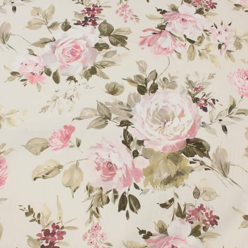Stoff Meterware Blumen Blüten Blätter Canvas Baumwolle - 1 Meter, Geblümt, Blumenmuster, Kissen, Vorhänge, Tischdecke, Deko, Taschen, Nähen (Große Rosen Vintage)