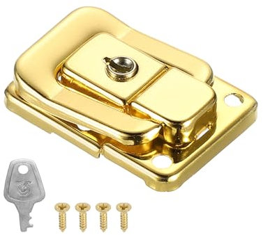 PATIKIL Suitcase Lock Hasp 1.6 x 1.10,1Pcs Iron Toggle Catch Lock with Keys/Screws Latch Clasp for Jewelry Box Wooden Case Toolbox, Gold