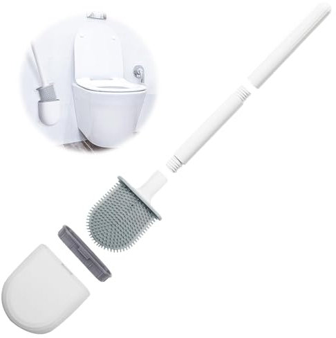 Brosse Toilettes WC Silicone avec Support Mural, Balayette WC Suspendue pour Toilettes et Salles de Bain, Blanc