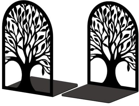 Peacoblue Buchstützen aus Metall, Stopperhalter, Ständer für Regale, 13,5 x 8,9 x 19,8cm robust, dekorativ, Studienbuchstützen für kreatives Lernen, Küchenutensilien, 1 Paar (Baum des Lebens)