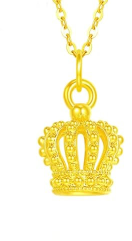AMDXD Echte Goldschmuck Halskette Gold 999 24 Karat, Krone Kette Anhänger, 24K Gold Damenkette