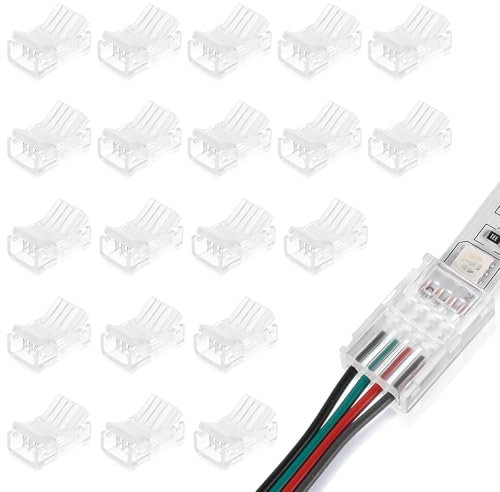 20 Stück LED Strip Verbinder Connector 4 Pin 10mm, LED Lötfrei Band Verbinder 4Pin Verbindungskabel Verbinder Für 10mm 4 Polig RGB 5050 LED Streifen 5V 12V 24V