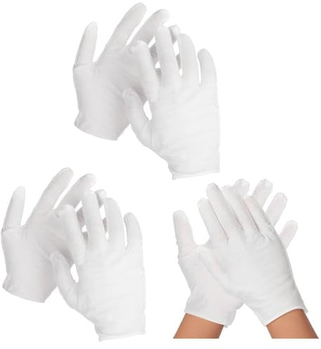 3 Pairs White 100% Cotton Gloves, Thickened Stretchable Moisturising Gloves for Dry Hands Eczema, Soft and Resuable Safety Works Glove for Guard, Parade, Jewellery, Film Photo, Coin Inspection